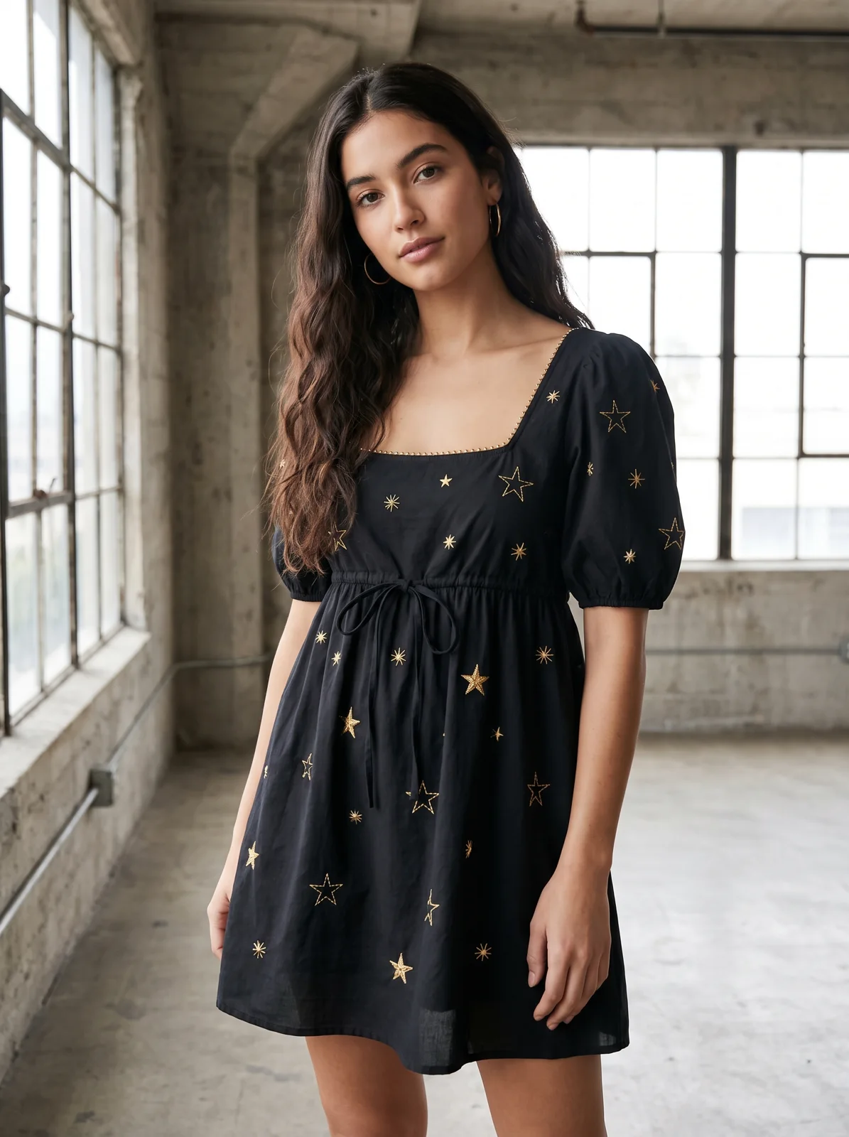 Star Babydoll Dress - Black